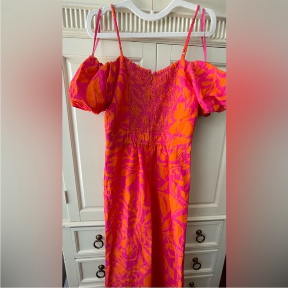 Anthropologie Ranna Gill Off-Shoulder Pink & Orange Wide-Leg Jumpsuit S 4-6 - Picture 8 of 10
